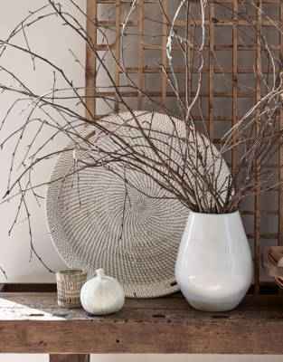 Whitewashed Rattan Oversized Round Tray