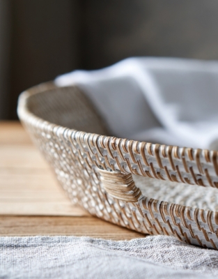 Whitewashed Rattan Oversized Round Tray