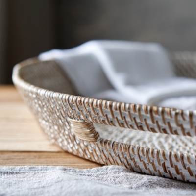 Whitewashed Rattan Oversized Round Tray