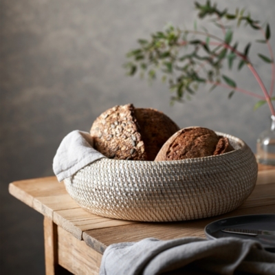 Whitewashed Rattan Round Bowl – Medium, Kitchen Accessories