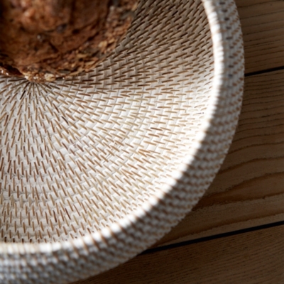 Whitewashed Rattan Round Bowl – Medium