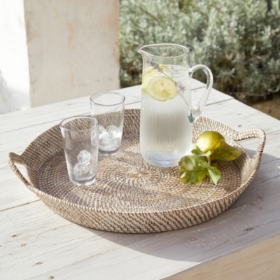 Whitewashed Rattan Round Oversized Tray