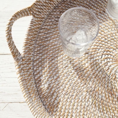 Whitewashed Rattan Round Oversized Tray