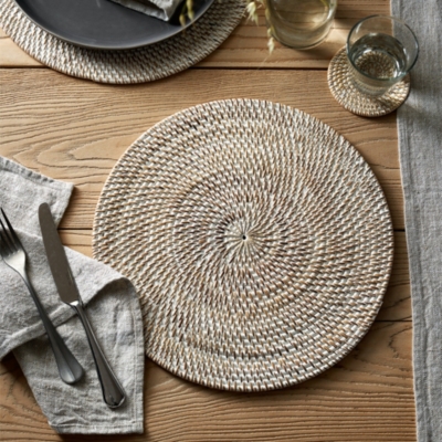 Whitewashed Rattan Oversized Round Tray, Kitchen Accessories