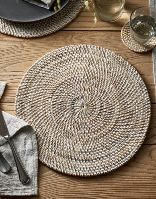 Whitewashed Rattan Round Placemats – Set of 2