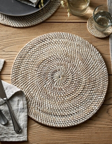 Whitewashed Rattan Round Placemats – Set of 2