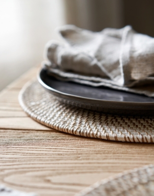 Whitewashed Rattan Round Placemats – Set of 2