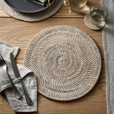Whitewashed Rattan Round Placemats – Set of 2