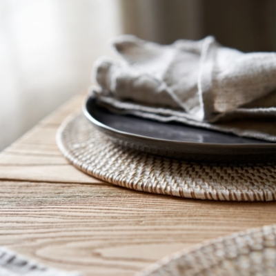 Whitewashed Rattan Round Placemats – Set of 2