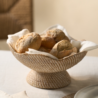 Whitewashed Rattan Scalloped Bowl