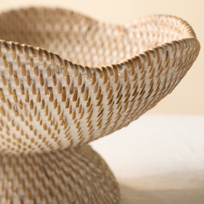 Whitewashed Rattan Scalloped Bowl