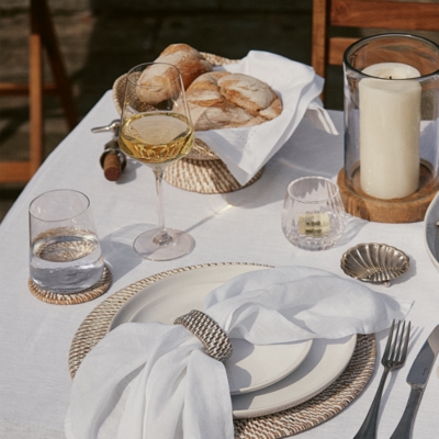 Whitewashed Rattan Scalloped Bowl