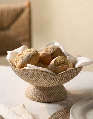 Whitewashed Rattan Scalloped Bowl