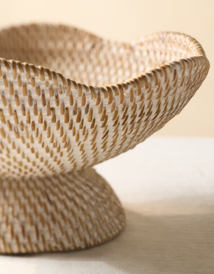 Whitewashed Rattan Scalloped Bowl