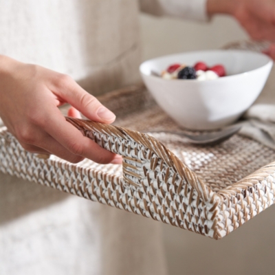 Whitewashed Rattan Serving Tray