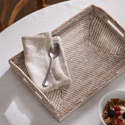 Whitewashed Rattan Serving Tray