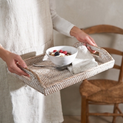 Whitewashed Rattan Serving Tray