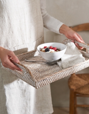 Whitewashed Rattan Serving Tray
