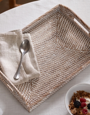 Whitewashed Rattan Serving Tray