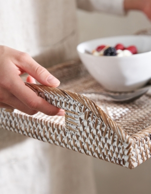 Whitewashed Rattan Serving Tray