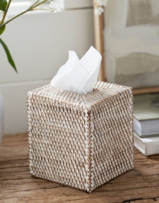 Whitewashed Rattan Tissue Box Cover