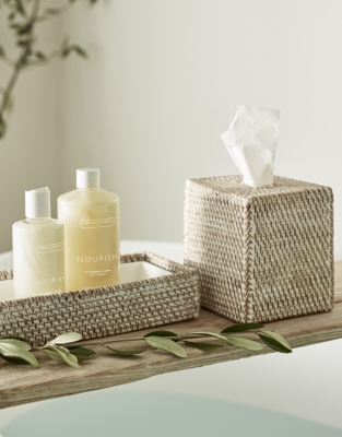 Whitewashed Rattan Tissue Box Cover