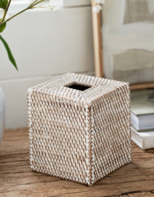 Whitewashed Rattan Tissue Box Cover