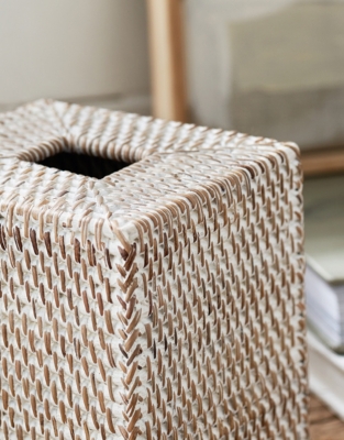 Whitewashed Rattan Tissue Box Cover
