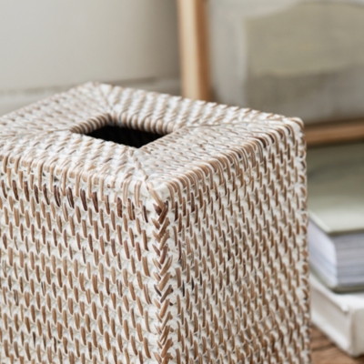 Whitewashed Rattan Tissue Box Cover