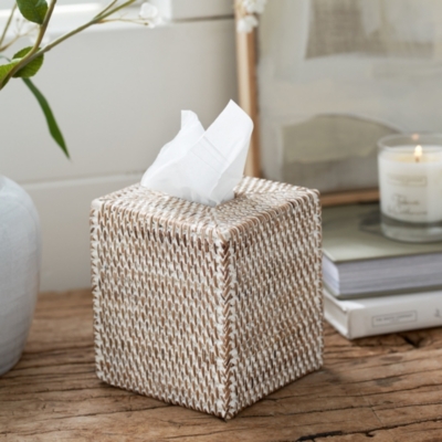 Whitewashed Rattan Tissue Box Cover