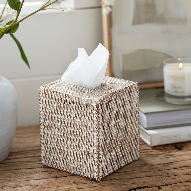 Whitewashed Rattan Tissue Box Cover | Home Accessories | The White Company