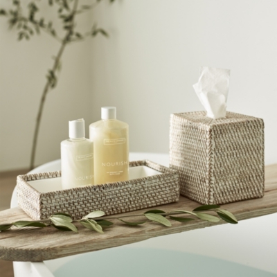 Whitewashed Rattan Tissue Box Cover