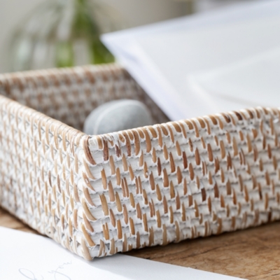 Whitewashed Rattan Tray Utility & Storage The White Company US