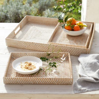 Whitewashed Rattan Trays Set of 3 Home Accessories Sale The White