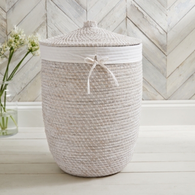 Whitewashed Seagrass Laundry Basket – with Liner