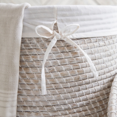 Whitewashed Seagrass Laundry Basket – with Liner