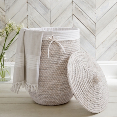 The White Company White Gray Rope Laundry Basket