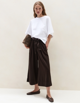 Wide Cropped Belted Trousers