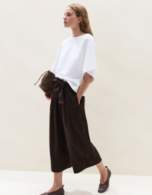 Wide Cropped Belted Trousers
