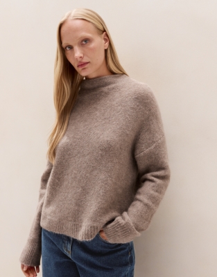 Wide Funnel-Neck Jumper with Alpaca