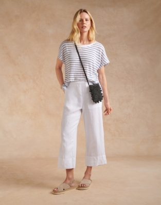 Linen Blend Crop White Trouser