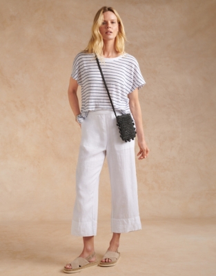 Great Past - Cropped Wide Leg Linen Trousers
