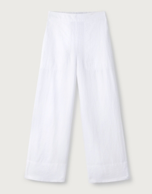 Wide Leg Cropped Linen Trousers