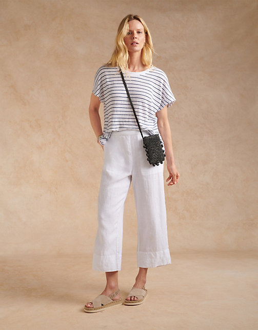 Wide Leg Cropped Linen Trousers, Clothing Sale