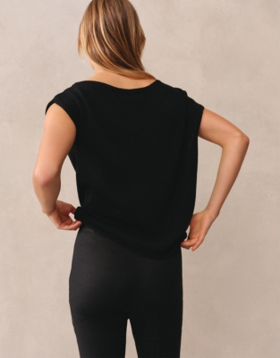Wide Neck Asymmetric Knit Tee with Cotton