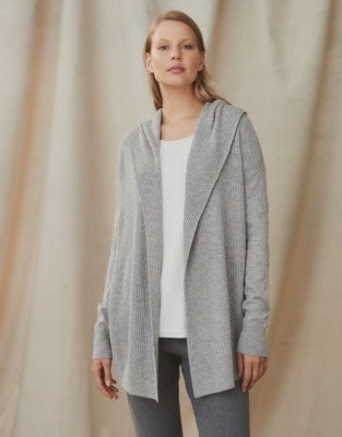 white company grey cardigan