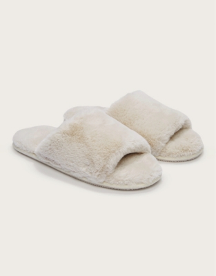 Wide Strap Faux Fur Slider Slippers Sleepwear Sale The White