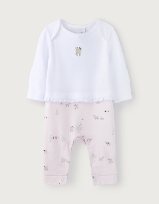 Winter Fawn MockTop Sleepsuit Baby Sale The White Company US
