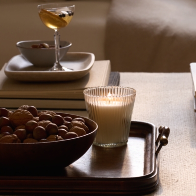 Winter Ribbed Clear Glass Candle