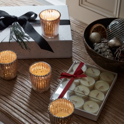 Winter Tealights & Mercury Holder Set